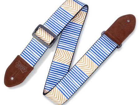 Levy s 2  Print Strap in Tribal Chevron - White, Blue and Gold Online Sale