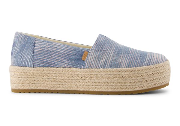 Valencia Platform Espadrille - Pastel Blue Novelty Denim For Discount