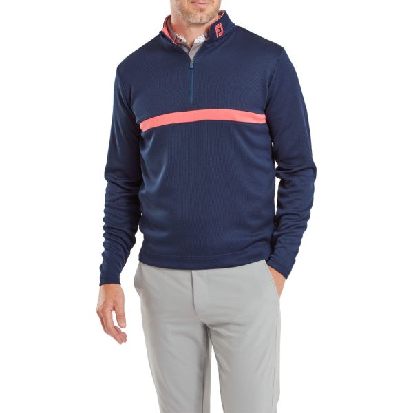 FootJoy Inset Stripe Chillout Pullover - Navy Coral Red Supply